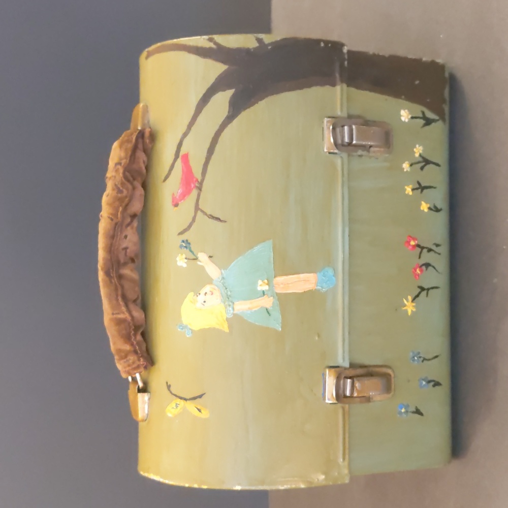 VTG Hand Painted Metal Lunch Box Girl Bird Horse